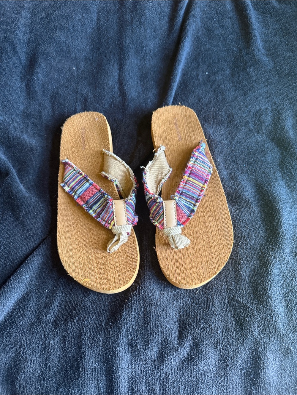 Maurices Multicolor Striped Fabric Strap Tan Footbed Sandals